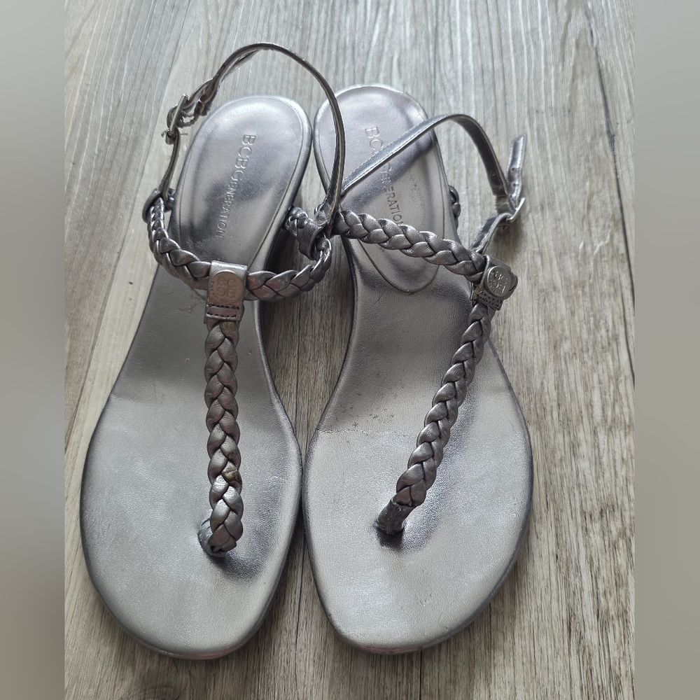 BCBG Metallic Braided Sandals